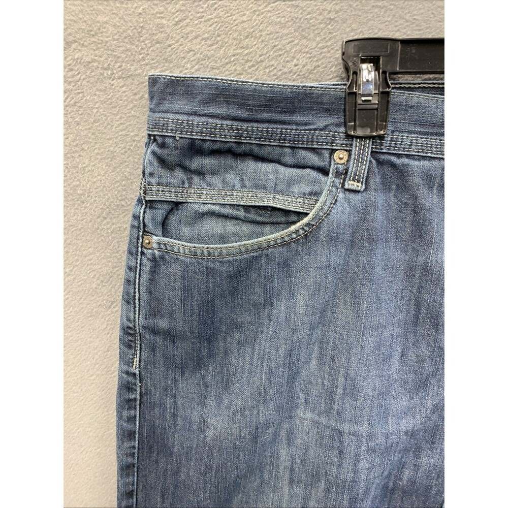 Levi's 514 Denim Jeans Blue Distressed Slim Straight Zip Pockets Size 42X32 Vtg - Picture 7 of 16